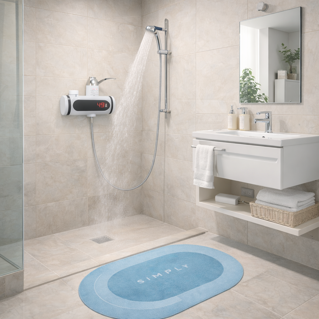 Ducha de Agua Caliente al instante + Tapete Absorbente de Baño + Esterilizador de Cepillos