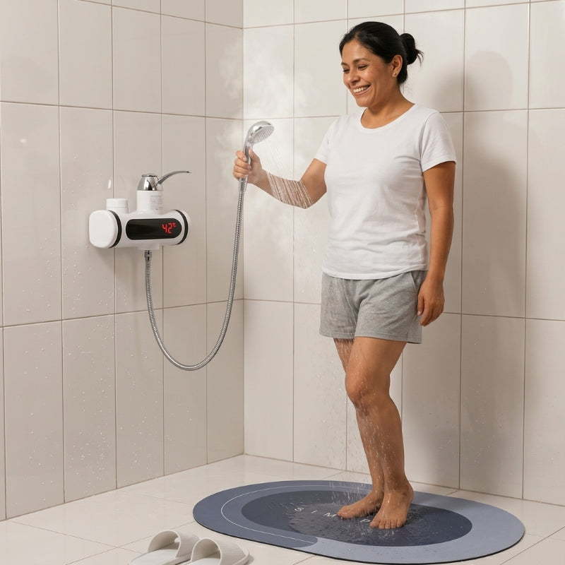 Ducha de Agua Caliente al instante + Tapete Absorbente de Baño + Esterilizador de Cepillos